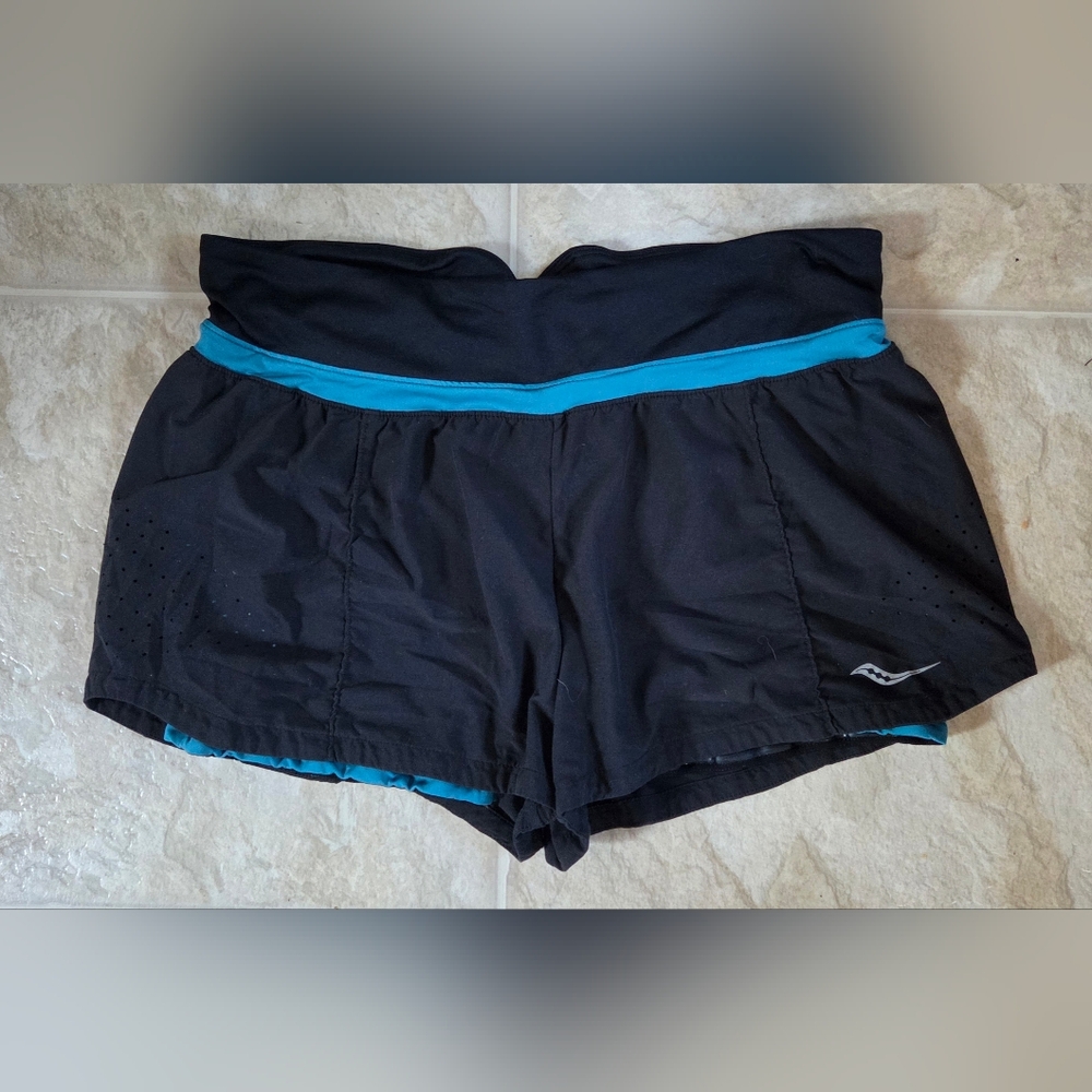 Saucony Black and Blue Athletic Shorts with Modern Fit